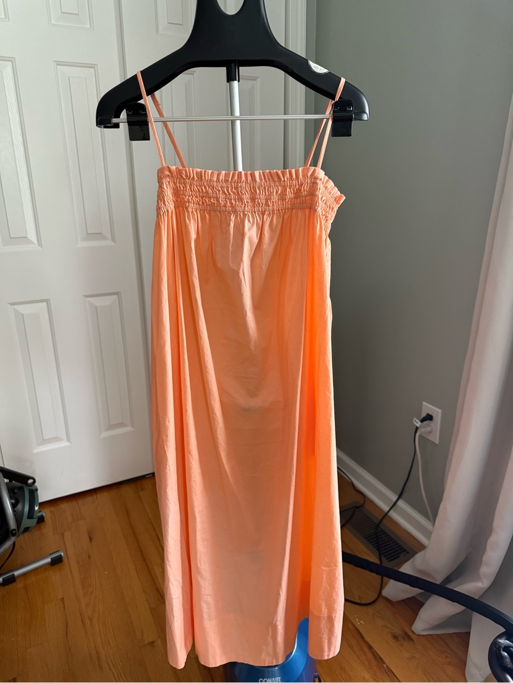 Pistola Peach Smocked Cotton Poplin Midi Dress w/ Pockets Small Boho Resort